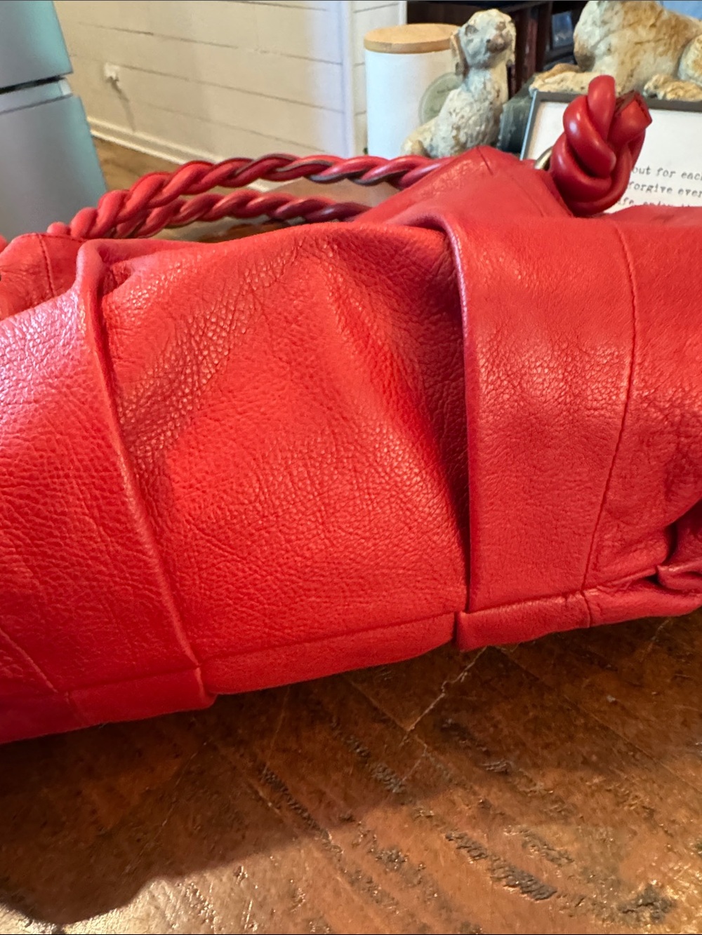 LUPO Barcelona Red Leather Hobo Tote - Signature Braided Strap Handbag - Picture 9 of 11